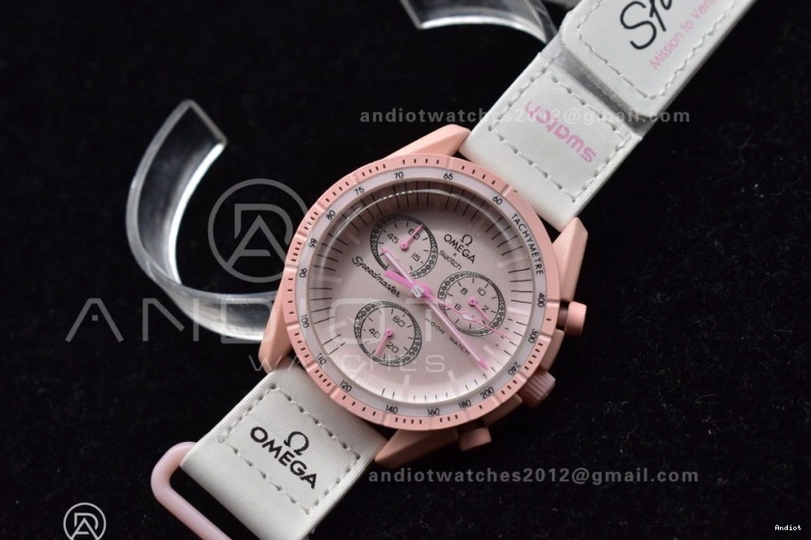 Venus Moonwatch Swatch Omega Bioceramic Mission Nylon on to Quartz Strap x 0128